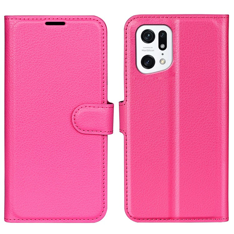 PU Leather Smartphone Cover Bag for Oppo Find X5, Wallet Anti-scratch Litchi Texture Phone Stand Function Dustproof Case - Rose