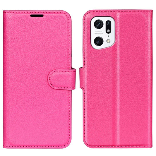 PU Leather Smartphone Cover Bag for Oppo Find X5, Wallet Anti-scratch Litchi Texture Phone Stand Function Dustproof Case - Rose