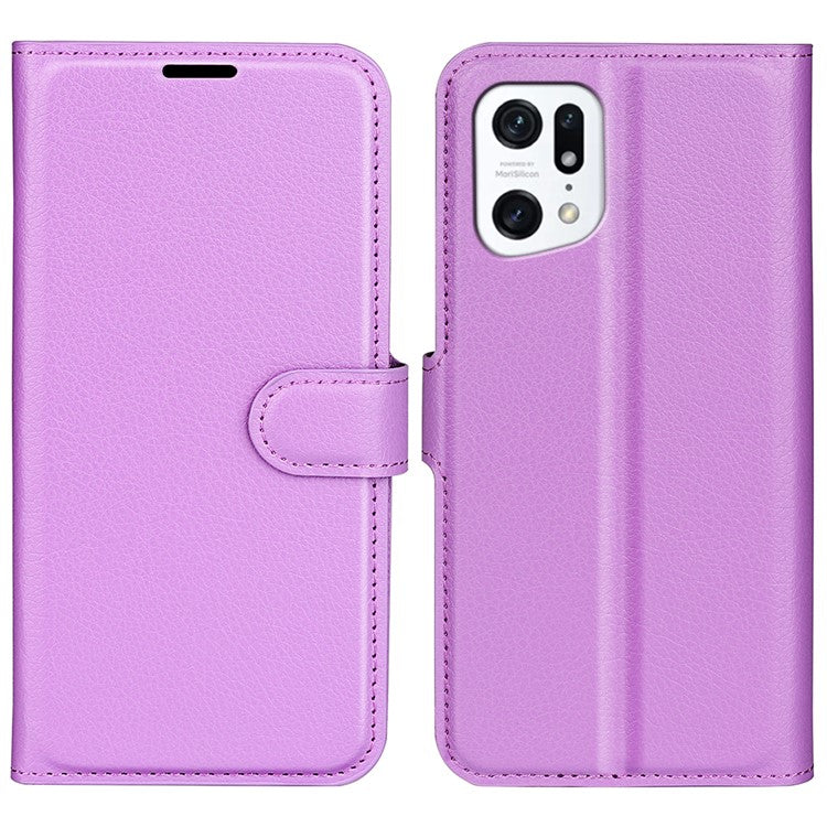 PU Leather Smartphone Cover Bag for Oppo Find X5, Wallet Anti-scratch Litchi Texture Phone Stand Function Dustproof Case - Purple
