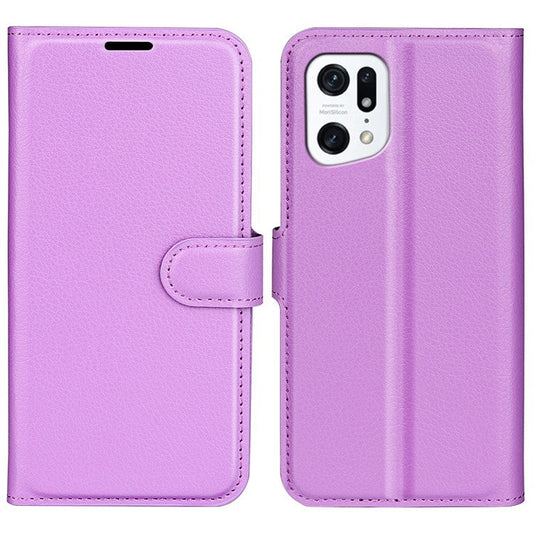 PU Leather Smartphone Cover Bag for Oppo Find X5, Wallet Anti-scratch Litchi Texture Phone Stand Function Dustproof Case - Purple
