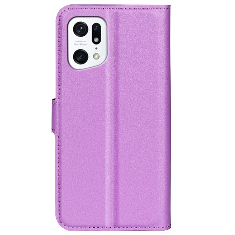 PU Leather Smartphone Cover Bag for Oppo Find X5, Wallet Anti-scratch Litchi Texture Phone Stand Function Dustproof Case - Purple