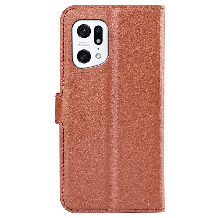 PU Leather Smartphone Cover Bag for Oppo Find X5, Wallet Anti-scratch Litchi Texture Phone Stand Function Dustproof Case - Brown