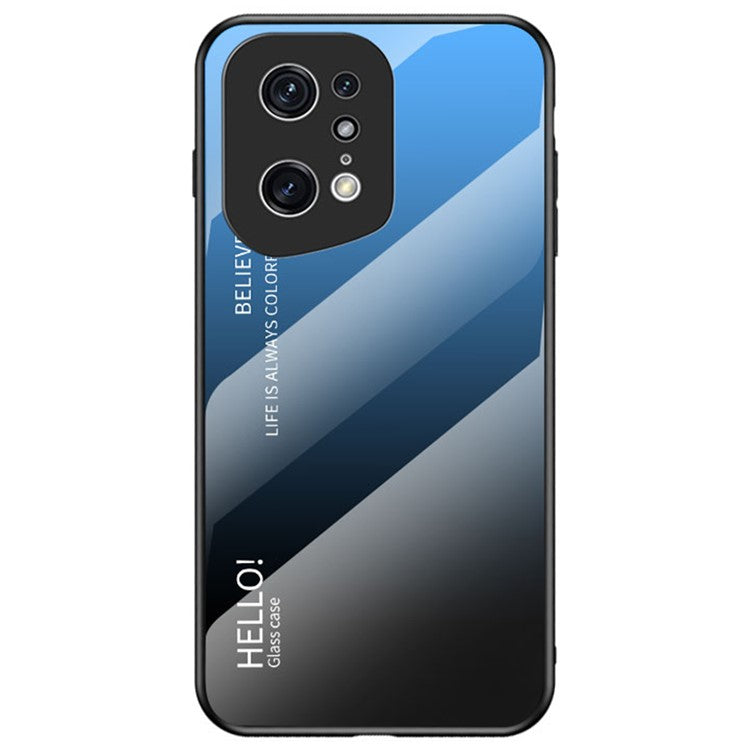 Stylish Gradient Color Phone Case for Oppo Find X5 Pro, Drop Protection Tempered Glass + PC + TPU Hybrid Back Cover - Gradient Blue Black