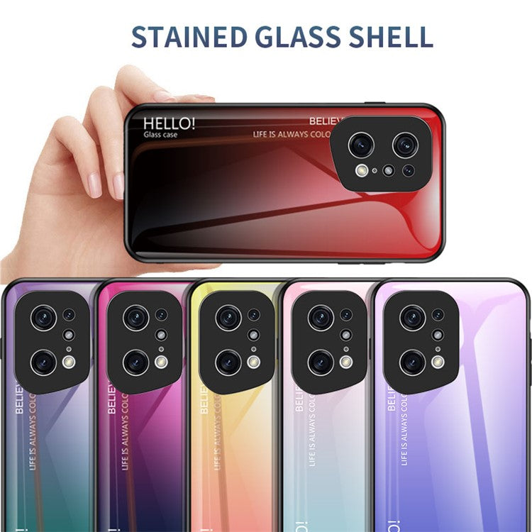 Stylish Gradient Color Phone Case for Oppo Find X5 Pro, Drop Protection Tempered Glass + PC + TPU Hybrid Back Cover - Gradient Rose