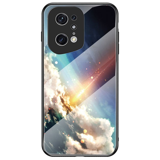 Starry Sky Pattern Phone Case for Oppo Find X5 Pro, TPU Frame Tempered Glass + PC Back Cover - Bright Starry Sky