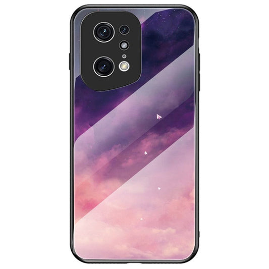 Starry Sky Pattern Phone Case for Oppo Find X5 Pro, TPU Frame Tempered Glass + PC Back Cover - Dream Starry Sky