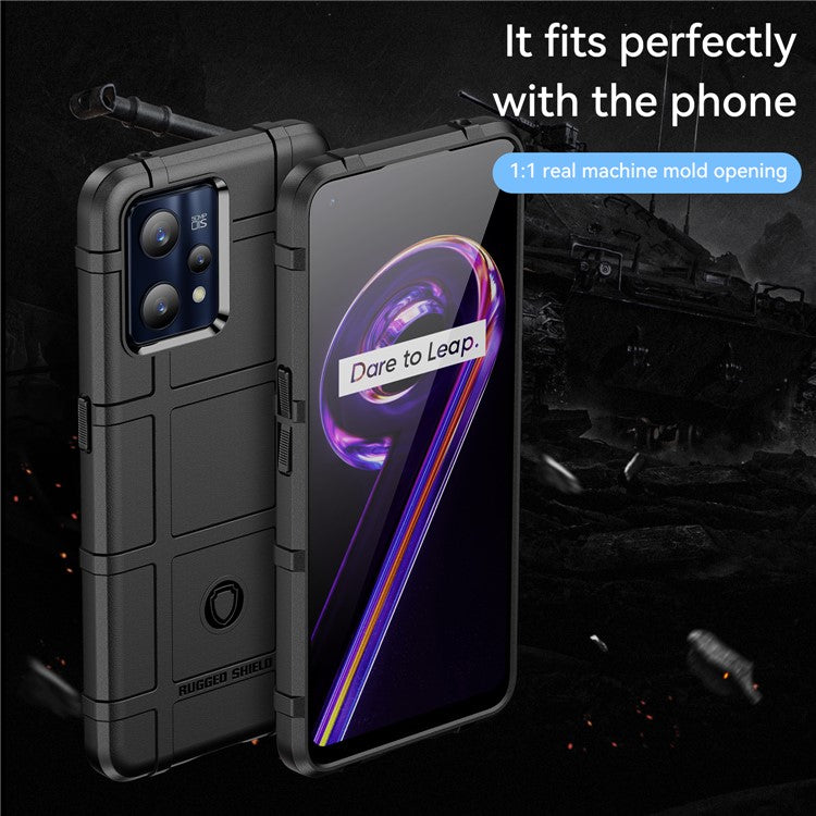 For Realme 9 Pro+ / 9 4G / Narzo 50 Pro 5G Rugged Square Grid Design Thickened TPU Anti-scratch Phone Case Protective Cover - Black