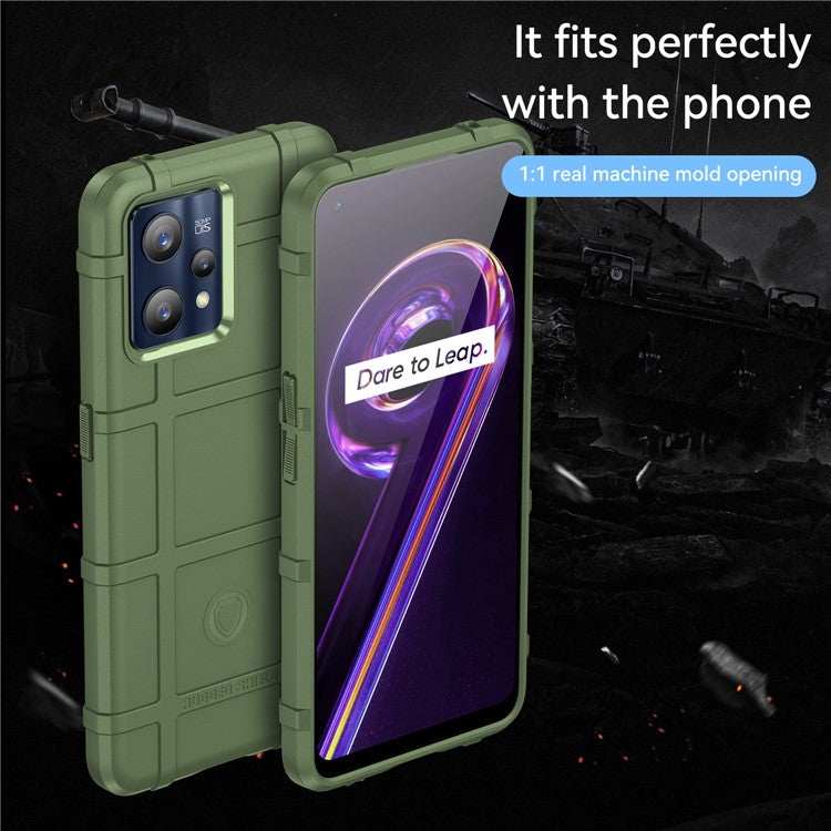 For Realme 9 Pro+ / 9 4G / Narzo 50 Pro 5G Rugged Square Grid Design Thickened TPU Anti-scratch Phone Case Protective Cover - Green