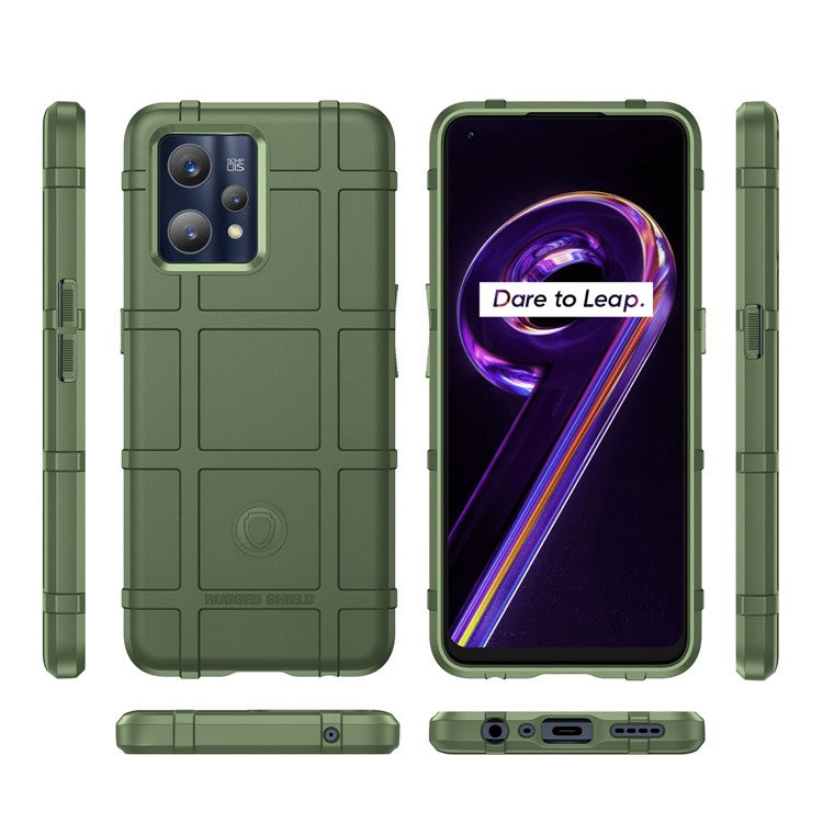 For Realme 9 Pro+ / 9 4G / Narzo 50 Pro 5G Rugged Square Grid Design Thickened TPU Anti-scratch Phone Case Protective Cover - Green