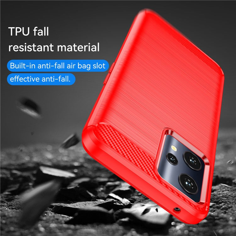 For Realme 9 Pro 5G / 9 5G / V25 / OnePlus Nord CE 2 Lite 5G 1.8mm TPU Brushed Phone Case Carbon Fiber Texture Protective Cover - Red