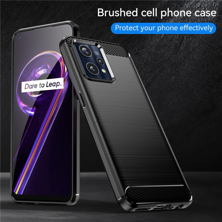 For Realme 9 Pro+ / 9 4G / Narzo 50 Pro 5G Carbon Fiber Texture Brushed Surface 1.8mm TPU Phone Case Shell - Black