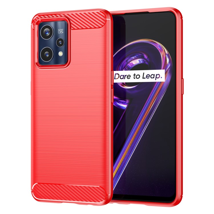 For Realme 9 Pro+ / 9 4G / Narzo 50 Pro 5G Carbon Fiber Texture Brushed Surface 1.8mm TPU Phone Case Shell - Red