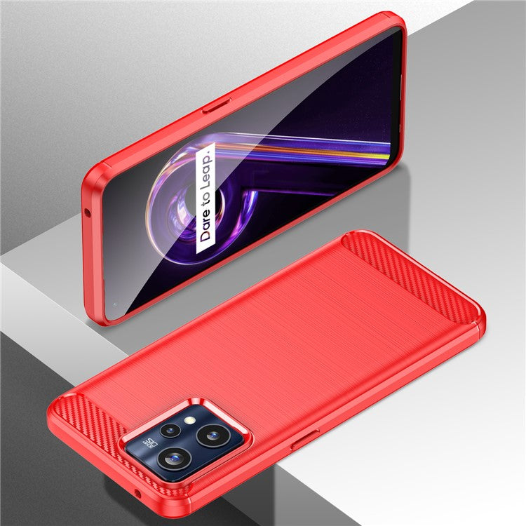 For Realme 9 Pro+ / 9 4G / Narzo 50 Pro 5G Carbon Fiber Texture Brushed Surface 1.8mm TPU Phone Case Shell - Red