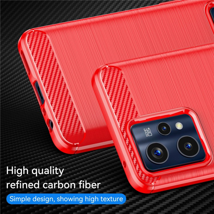 For Realme 9 Pro+ / 9 4G / Narzo 50 Pro 5G Carbon Fiber Texture Brushed Surface 1.8mm TPU Phone Case Shell - Red