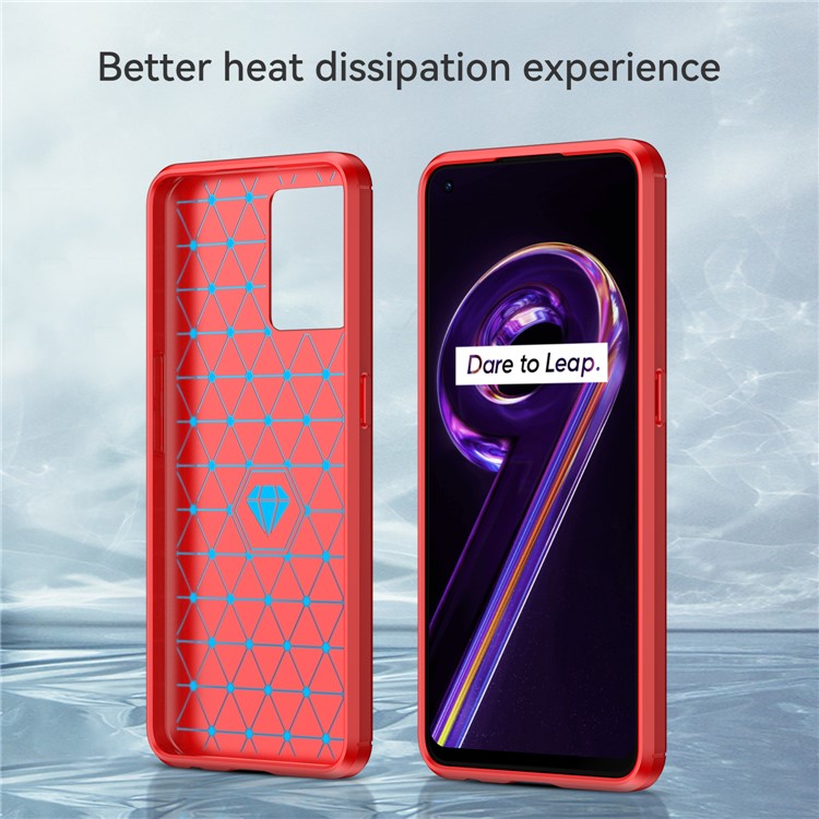 For Realme 9 Pro+ / 9 4G / Narzo 50 Pro 5G Carbon Fiber Texture Brushed Surface 1.8mm TPU Phone Case Shell - Red