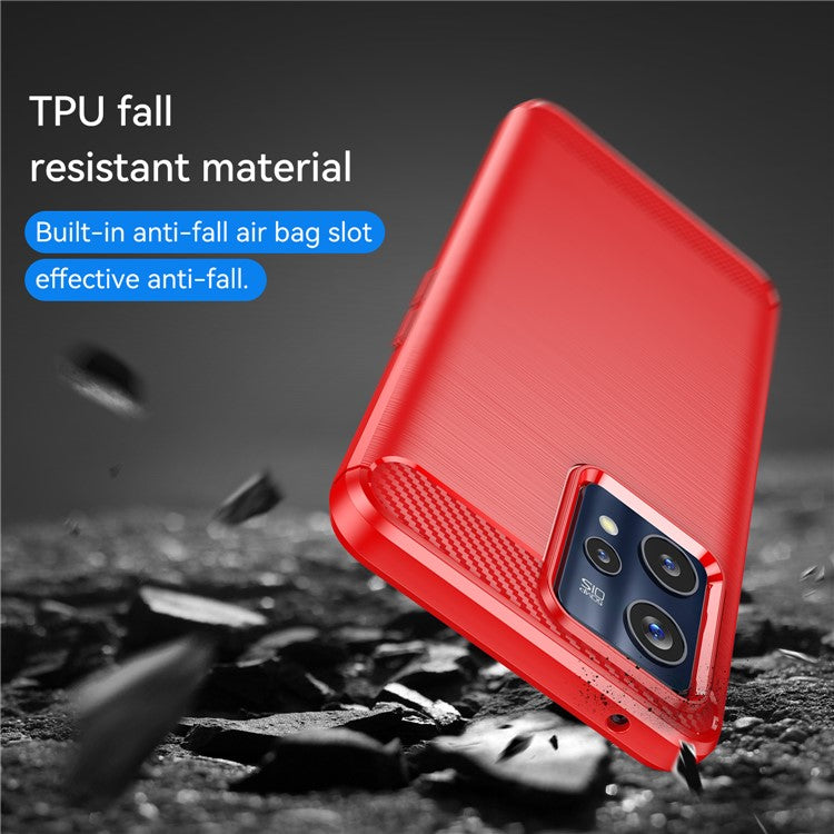 For Realme 9 Pro+ / 9 4G / Narzo 50 Pro 5G Carbon Fiber Texture Brushed Surface 1.8mm TPU Phone Case Shell - Red
