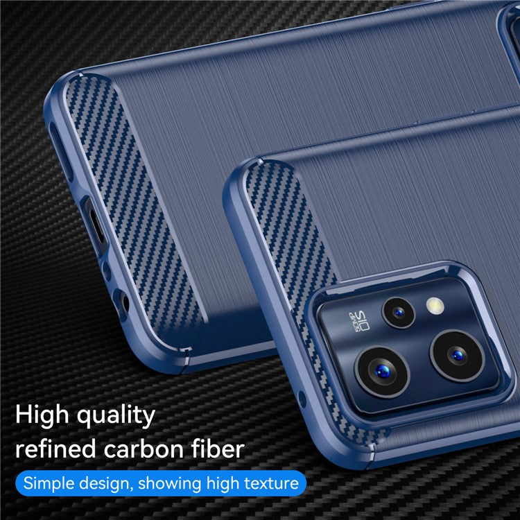 For Realme 9 Pro+ / 9 4G / Narzo 50 Pro 5G Carbon Fiber Texture Brushed Surface 1.8mm TPU Phone Case Shell - Blue