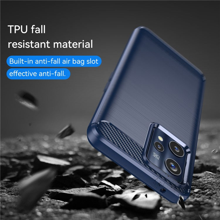 For Realme 9 Pro+ / 9 4G / Narzo 50 Pro 5G Carbon Fiber Texture Brushed Surface 1.8mm TPU Phone Case Shell - Blue