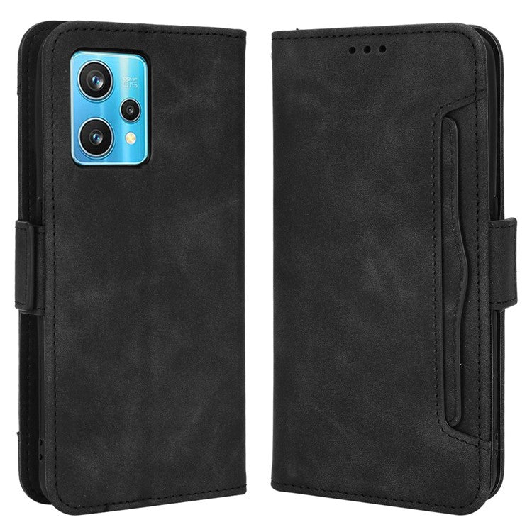 For Realme 9 Pro 5G / V25 5G / 9 5G (Global Version) / 9 5G (EU Version) Multiple Card Slots Protective Case Wallet Stand PU Leather Magnetic Closing Cell Phone Cover - Black