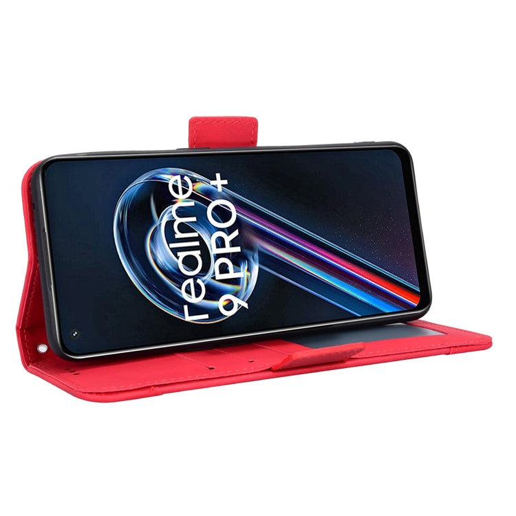 For Realme 9 Pro 5G / V25 5G / 9 5G (Global Version) / 9 5G (EU Version) Multiple Card Slots Protective Case Wallet Stand PU Leather Magnetic Closing Cell Phone Cover - Red