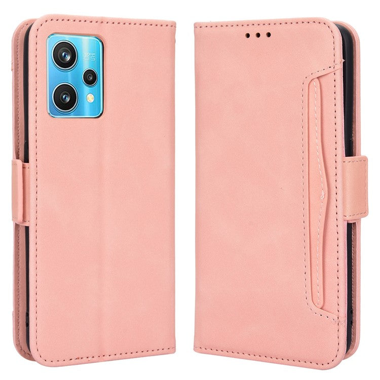For Realme 9 Pro 5G / V25 5G / 9 5G (Global Version) / 9 5G (EU Version) Multiple Card Slots Protective Case Wallet Stand PU Leather Magnetic Closing Cell Phone Cover - Pink