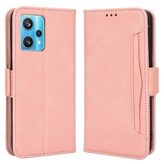 For Realme 9 Pro 5G / V25 5G / 9 5G (Global Version) / 9 5G (EU Version) Multiple Card Slots Protective Case Wallet Stand PU Leather Magnetic Closing Cell Phone Cover - Pink
