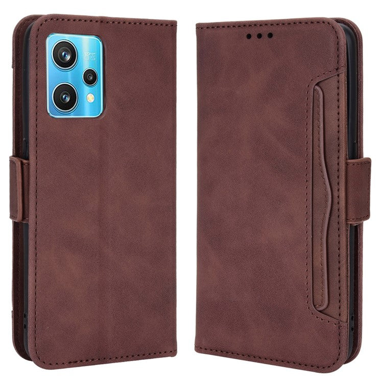 For Realme 9 Pro 5G / V25 5G / 9 5G (Global Version) / 9 5G (EU Version) Multiple Card Slots Protective Case Wallet Stand PU Leather Magnetic Closing Cell Phone Cover - Brown