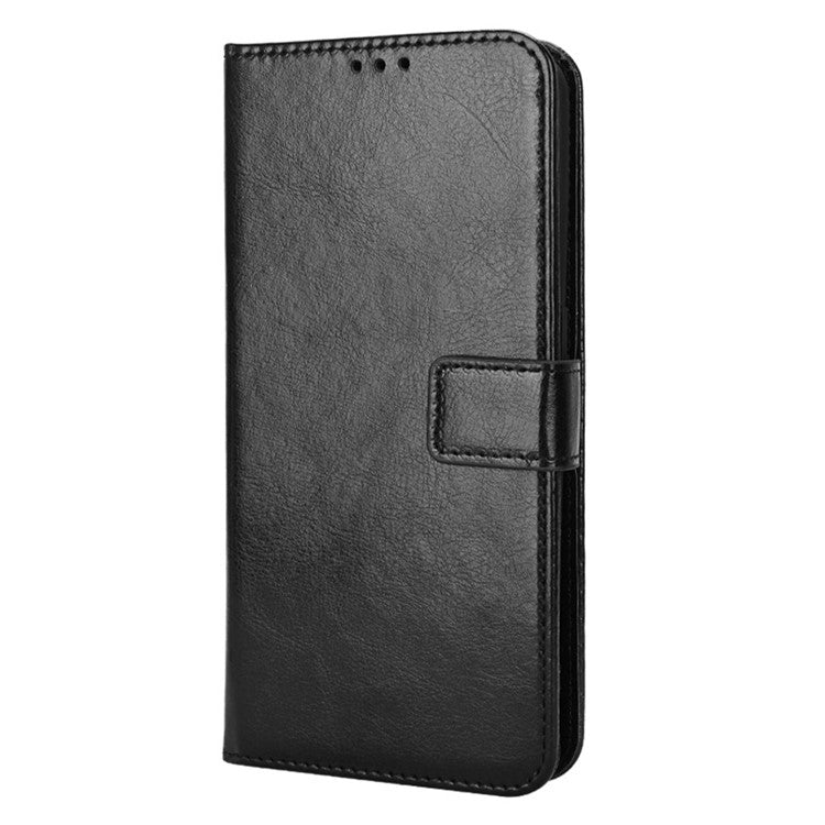 For Realme 9 Pro 5G / V25 5G / 9 5G (Global Version) / 9 5G (EU Version) Drop-proof Crazy Horse Leather Phone Case Well-protected Wallet Stand Function Shell with Strap - Black