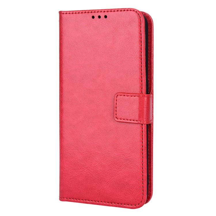 For Realme 9 Pro 5G / V25 5G / 9 5G (Global Version) / 9 5G (EU Version) Drop-proof Crazy Horse Leather Phone Case Well-protected Wallet Stand Function Shell with Strap - Red