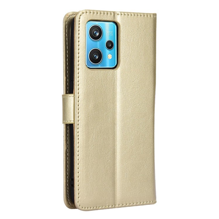 For Realme 9 Pro 5G / V25 5G / 9 5G (Global Version) / 9 5G (EU Version) Drop-proof Crazy Horse Leather Phone Case Well-protected Wallet Stand Function Shell with Strap - Gold