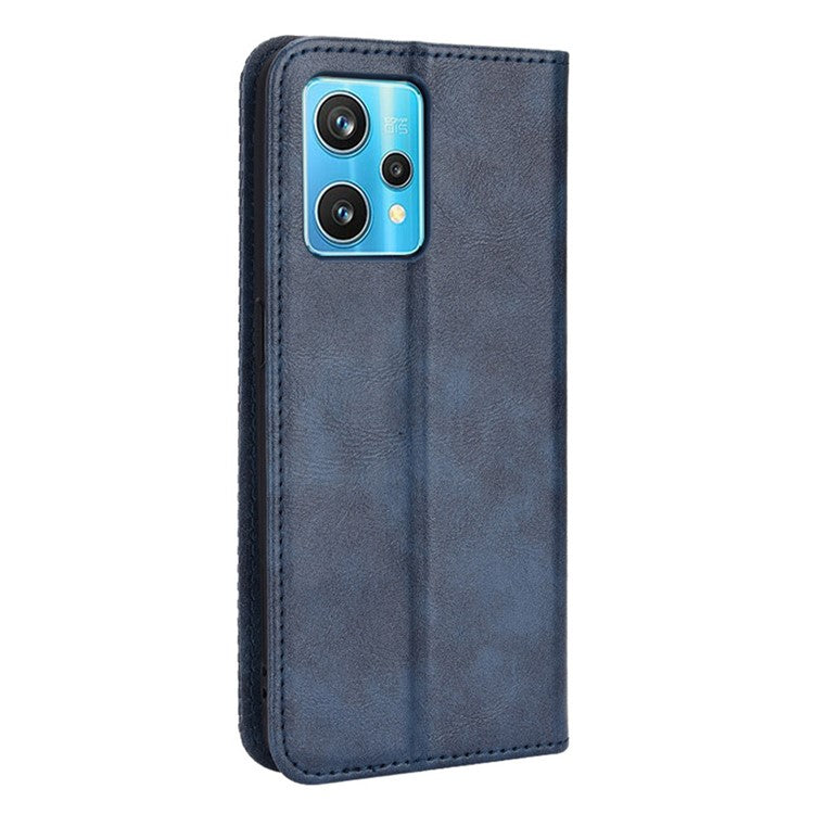 For Realme 9 Pro+ PU Leather Magnetic Auto-absorbed Vintage Mosaic Imprinted Stand Case with Wallet - Blue