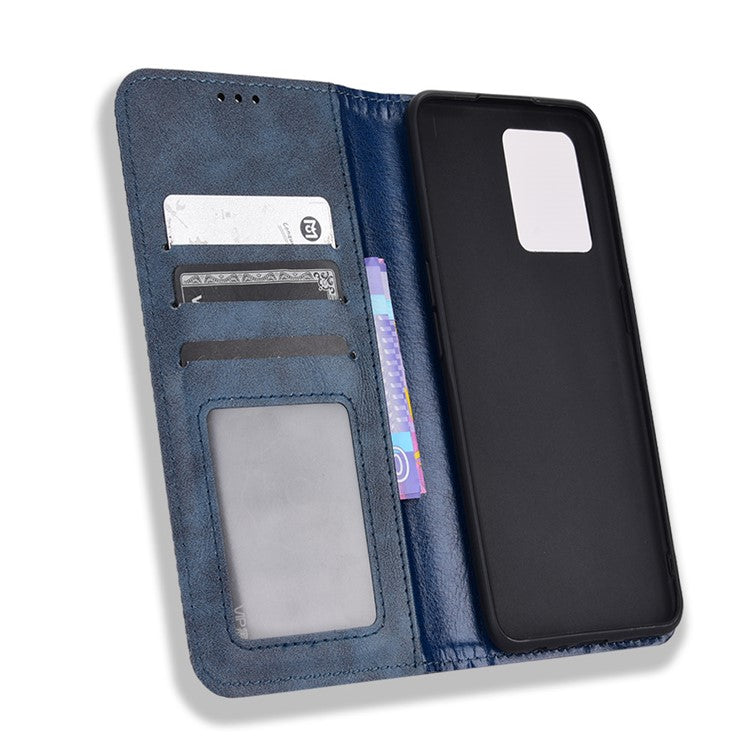 For Realme 9 Pro+ PU Leather Magnetic Auto-absorbed Vintage Mosaic Imprinted Stand Case with Wallet - Blue