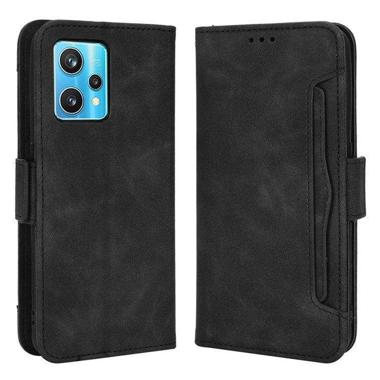 For Realme 9 Pro+ Wallet Stand PU Leather Protective Case Multiple Card Slots Magnetic Closing Phone Shell - Black