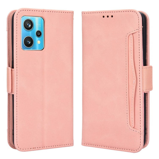 For Realme 9 Pro+ Wallet Stand PU Leather Protective Case Multiple Card Slots Magnetic Closing Phone Shell - Pink