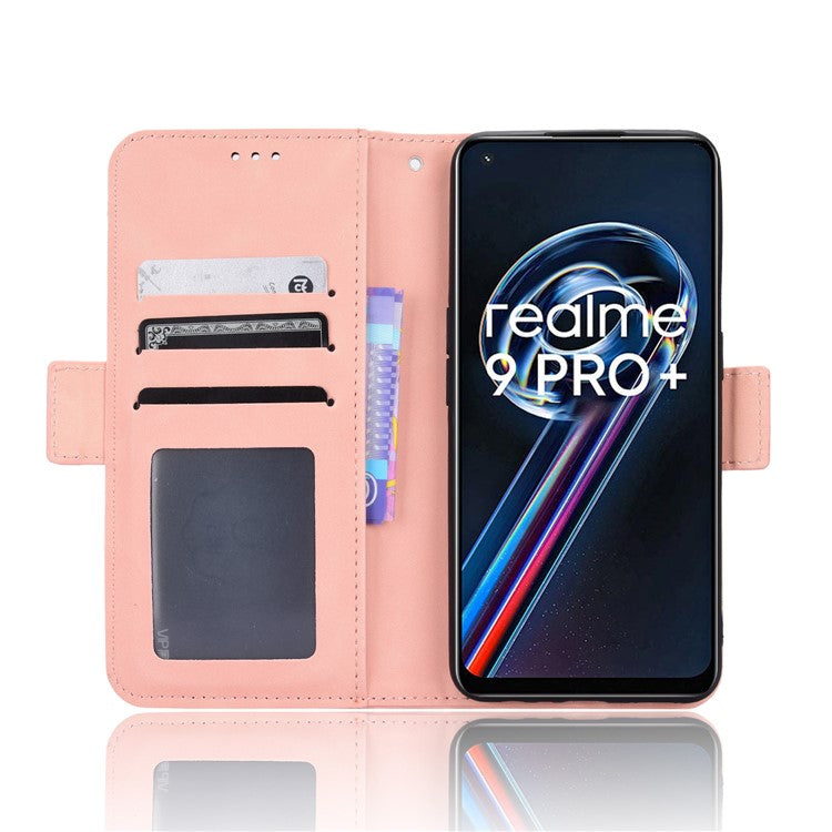 For Realme 9 Pro+ Wallet Stand PU Leather Protective Case Multiple Card Slots Magnetic Closing Phone Shell - Pink