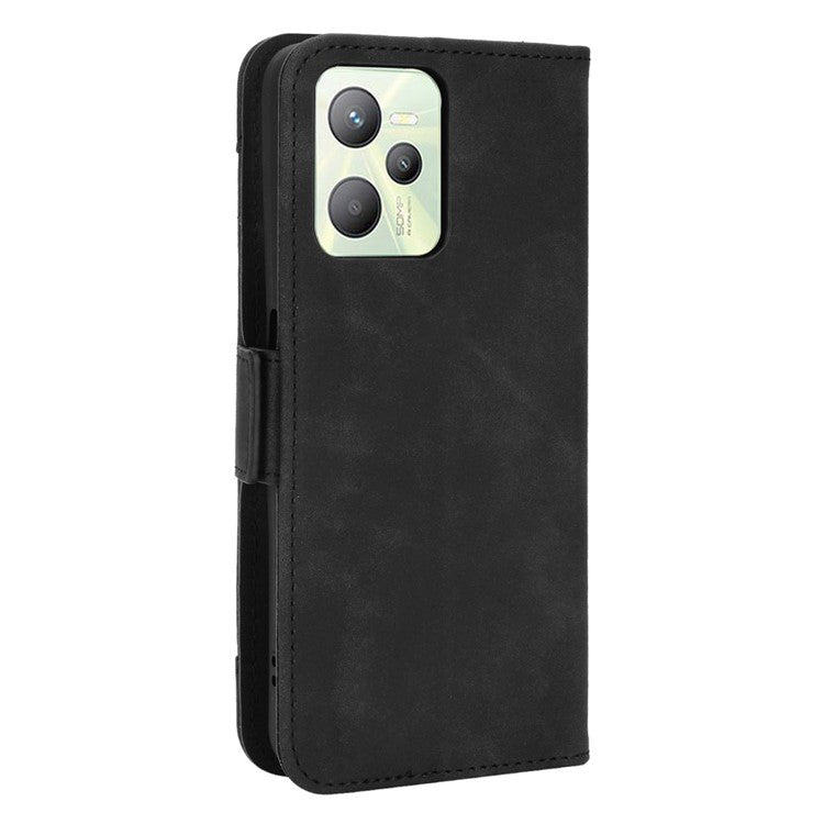 For Realme C35 Wallet Stand Anti-scratch PU Leather Protective Case Multiple Card Slots Magnetic Closing Phone Shell - Black