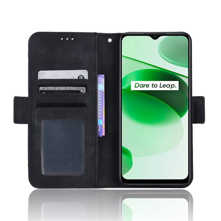 For Realme C35 Wallet Stand Anti-scratch PU Leather Protective Case Multiple Card Slots Magnetic Closing Phone Shell - Black