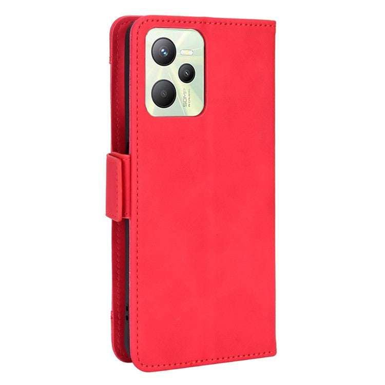 For Realme C35 Wallet Stand Anti-scratch PU Leather Protective Case Multiple Card Slots Magnetic Closing Phone Shell - Red