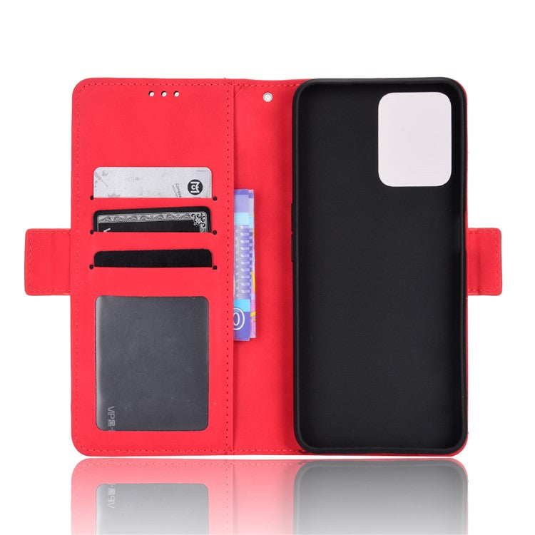 For Realme C35 Wallet Stand Anti-scratch PU Leather Protective Case Multiple Card Slots Magnetic Closing Phone Shell - Red