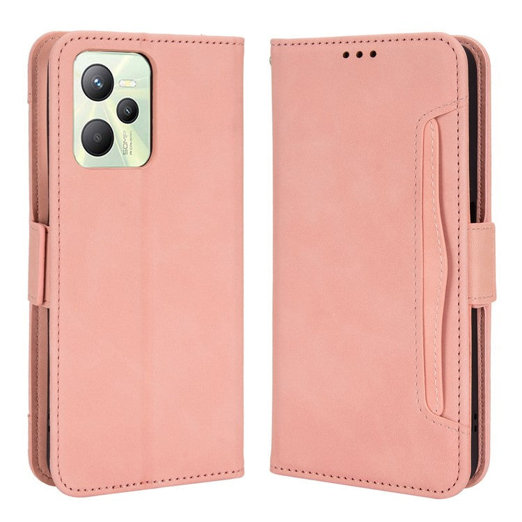 For Realme C35 Wallet Stand Anti-scratch PU Leather Protective Case Multiple Card Slots Magnetic Closing Phone Shell - Pink