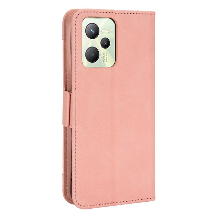 For Realme C35 Wallet Stand Anti-scratch PU Leather Protective Case Multiple Card Slots Magnetic Closing Phone Shell - Pink