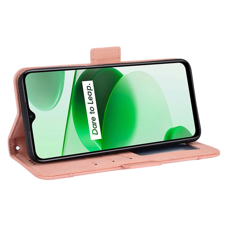 For Realme C35 Wallet Stand Anti-scratch PU Leather Protective Case Multiple Card Slots Magnetic Closing Phone Shell - Pink