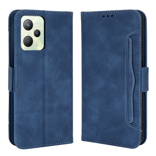 For Realme C35 Wallet Stand Anti-scratch PU Leather Protective Case Multiple Card Slots Magnetic Closing Phone Shell - Blue