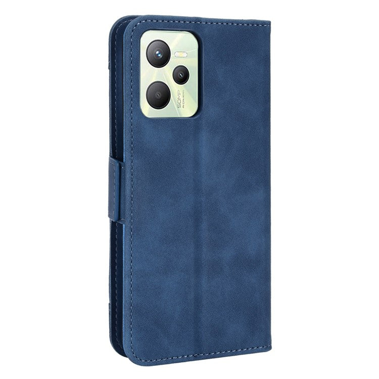For Realme C35 Wallet Stand Anti-scratch PU Leather Protective Case Multiple Card Slots Magnetic Closing Phone Shell - Blue