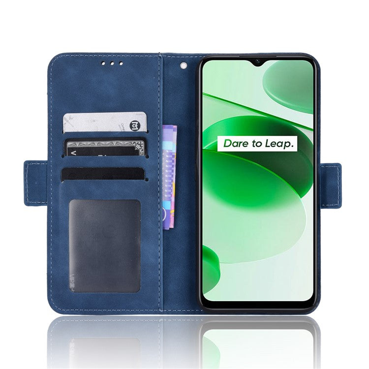 For Realme C35 Wallet Stand Anti-scratch PU Leather Protective Case Multiple Card Slots Magnetic Closing Phone Shell - Blue