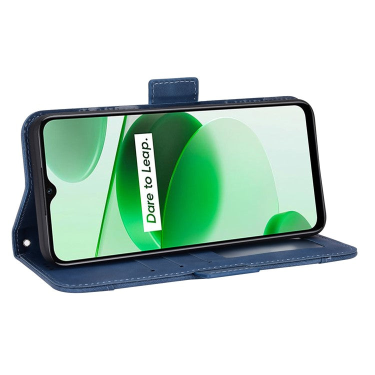 For Realme C35 Wallet Stand Anti-scratch PU Leather Protective Case Multiple Card Slots Magnetic Closing Phone Shell - Blue