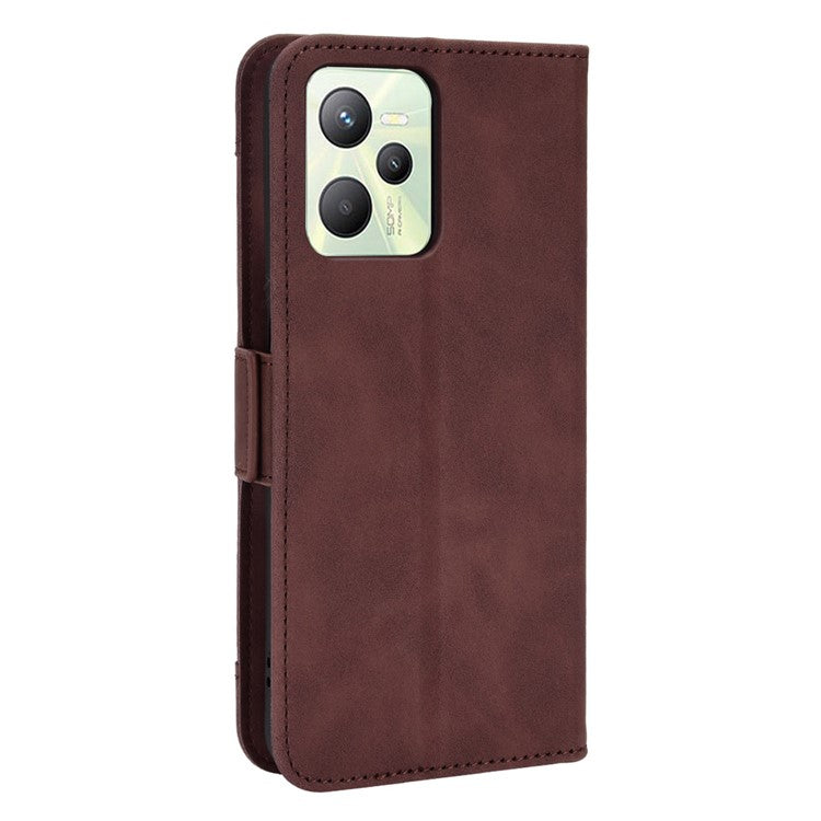For Realme C35 Wallet Stand Anti-scratch PU Leather Protective Case Multiple Card Slots Magnetic Closing Phone Shell - Brown