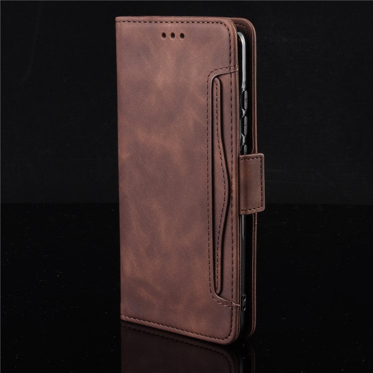 For Realme C35 Wallet Stand Anti-scratch PU Leather Protective Case Multiple Card Slots Magnetic Closing Phone Shell - Brown