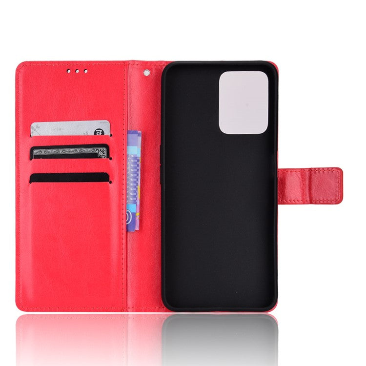 For Realme C35 Crazy Horse Texture Well-protected PU Leather Mobile Phone Stand Case Wallet Cover - Red