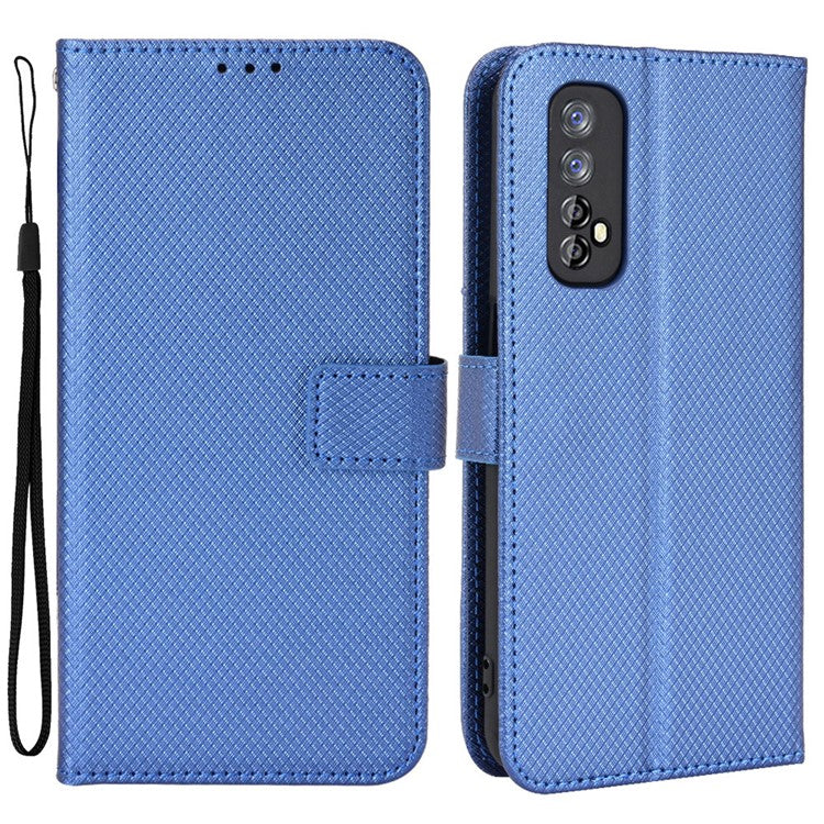 For Realme 7 (Global)/Realme Narzo 20 Pro Diamond Texture Phone Case Cover with Wallet Function PU Leather + TPU Stand Cell Phone Shell - Blue